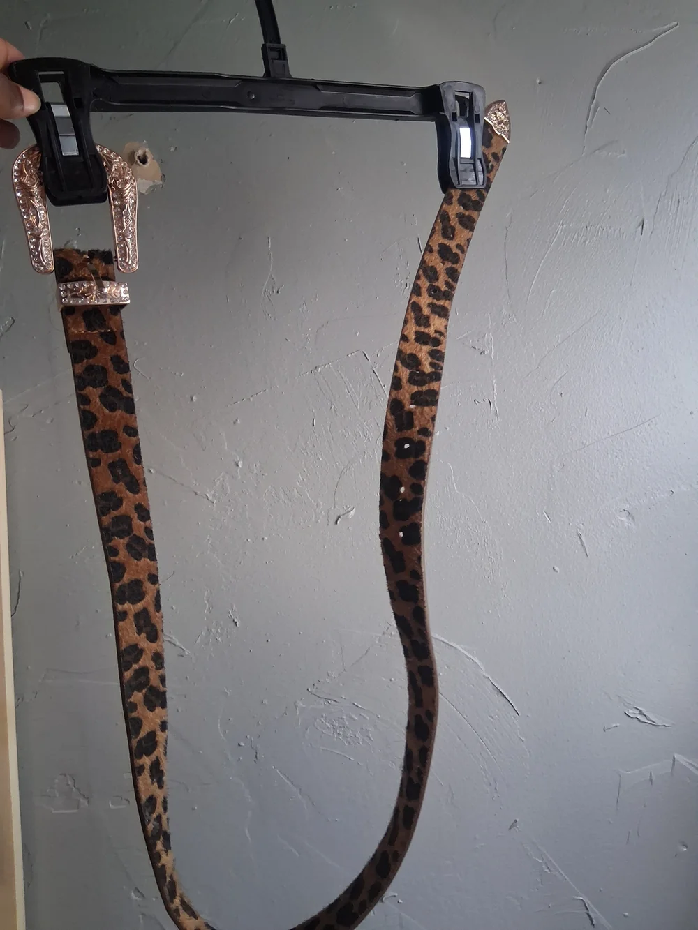 Leopard Print Women’s Belt with Rhinestone Buckle